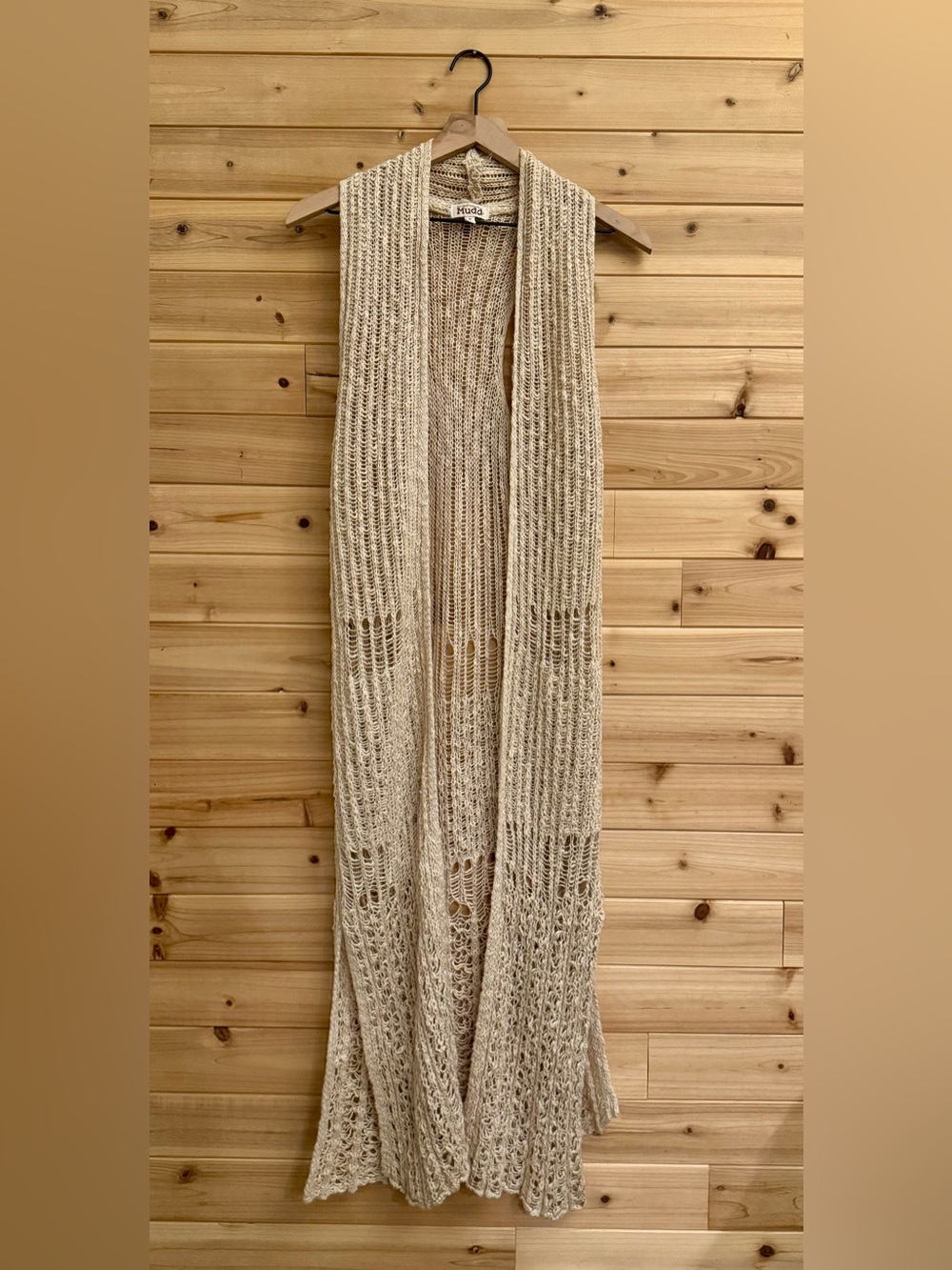 Y2K Mudd Small Crochet Open Knit Full Length Sleeveless Duster Boho Western